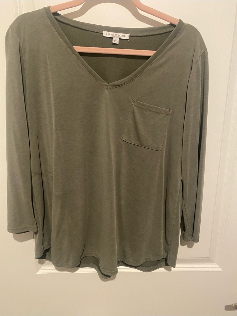 Green Envelope Olive Green Long-Sleeve V-Neck Top